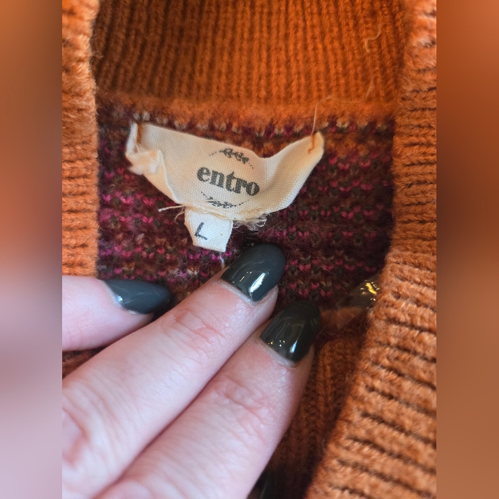entro Rust Orange Multicolor Cheetah Print Knit Sweater with Multicolor - Picture 3 of 3